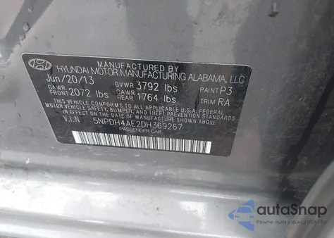 2013 Hyundai Elantra Gls из США, поврежденный, VIN 5NPDH4AE2DH369267